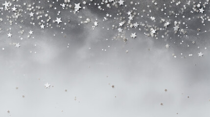 Gray Christmas background with snowflakes, Shiny sparkles, Glittering, Copy space. Generative AI
