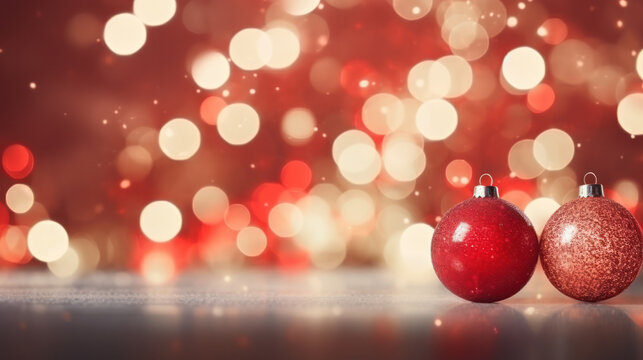 Christmas background with red ornament decoration, Copy space, Celebration, Festive. Generative AI