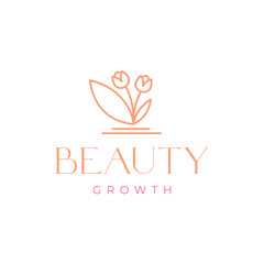 Fototapeta na wymiar plant flower growth beauty feminine simple florist gardening line minimalist logo design vector icon illustration