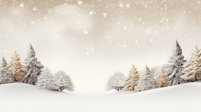 Christmas tree with snowy background, Copy space, Celebration, Festive. Generative AI