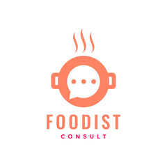 cooking consulting bubble chat talk kitchen modern flat simple logo design vector icon illustration