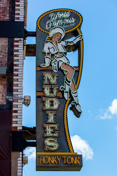  Nudies Honky Tonk sign on Broadway in Nashville, Tennessee on May 30th, 2022..