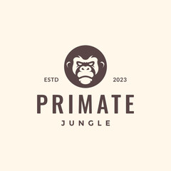 primate gorilla portrait wildlife beast simple style hipster vintage mascot character logo design vector icon illustration