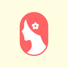 beauty woman side view portrait with flower rounded clean flat modern minimalist simple colorful logo design vector icon illustration