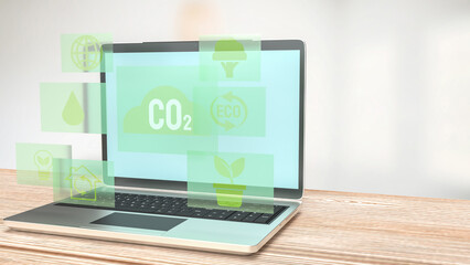 The eco icon on Notebook for Environmental technology 3d rendering