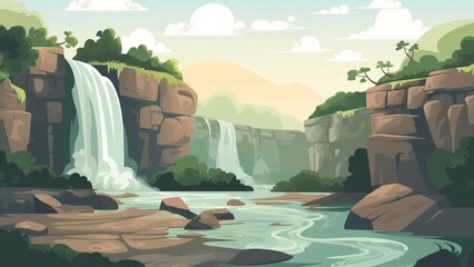 Scenic Waterfall Landscape Wallpaper