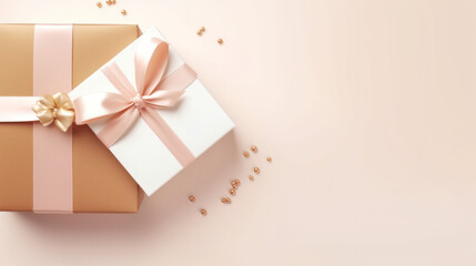 Obraz na płótnie Canvas Elegant and luxury gift box with copy space background, Cozy Festive, Christmas, Birthday, Celebration. Generative AI