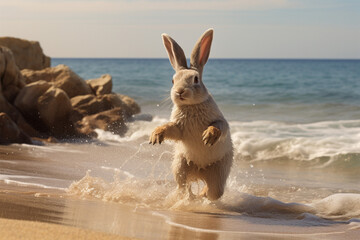 a rabbit on the beach