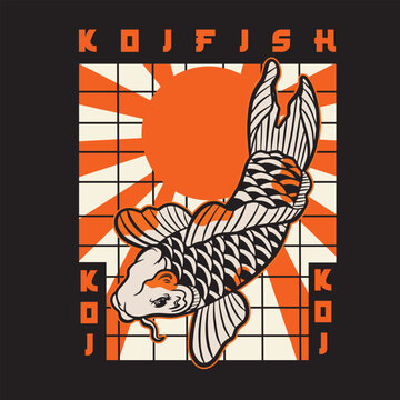 vector illustration of japanese fish painting, it can be use for shirt design or poster	
