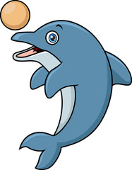 Naklejka premium Cute blue dolphin cartoon playing ball