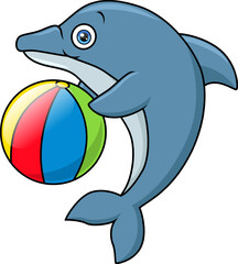 Cute blue dolphin cartoon playing beach ball