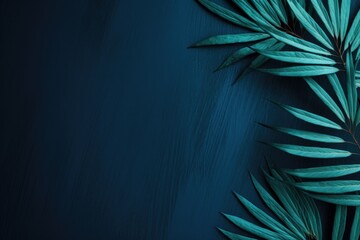 Tropical palm leaves on turquoise background. Copy space.