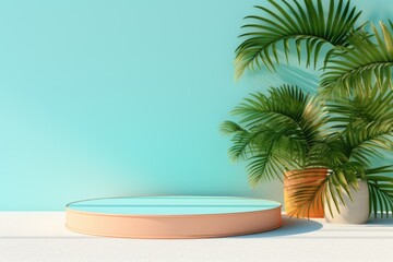 Obraz premium A podium, a pedestal, a stage for advertising cosmetics products. Summer podium, rest, vacation.