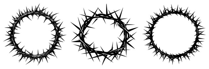 Collection of Christ crown In different shapes, crown of  thorns religious symbols set, vector illustration, generative ai. - obrazy, fototapety, plakaty