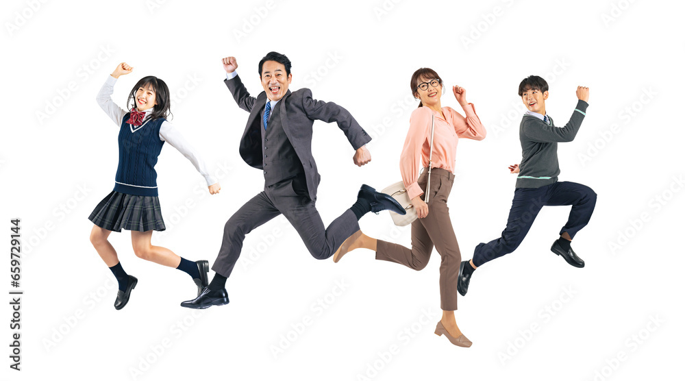 Aufkleber ジャンプする家族　切り抜き背景透過png（1人ずつの画像も販売しております。作成者リンクからpngで検索してください）