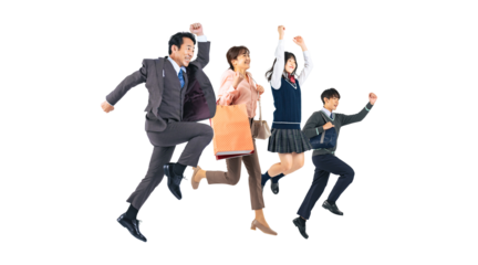 ジャンプする家族　切り抜き背景透過PNG（1人ずつの画像も販売しております。作成者リンクからPNGで検索してください）