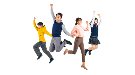 ジャンプする家族　切り抜き背景透過PNG（1人ずつの画像も販売しております。作成者リンクからPNGで検索してください）