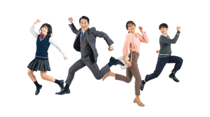 ジャンプする家族　切り抜き背景透過PNG（1人ずつの画像も販売しております。作成者リンクからPNGで検索してください）