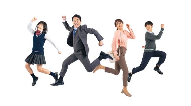 ジャンプする家族　切り抜き背景透過PNG（1人ずつの画像も販売しております。作成者リンクからPNGで検索してください）