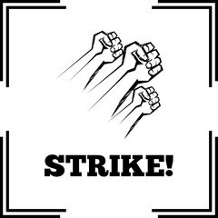 Illustration of multiple fists raised in the air about the word 