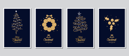 Merry Christmas modern card set elements greeting text