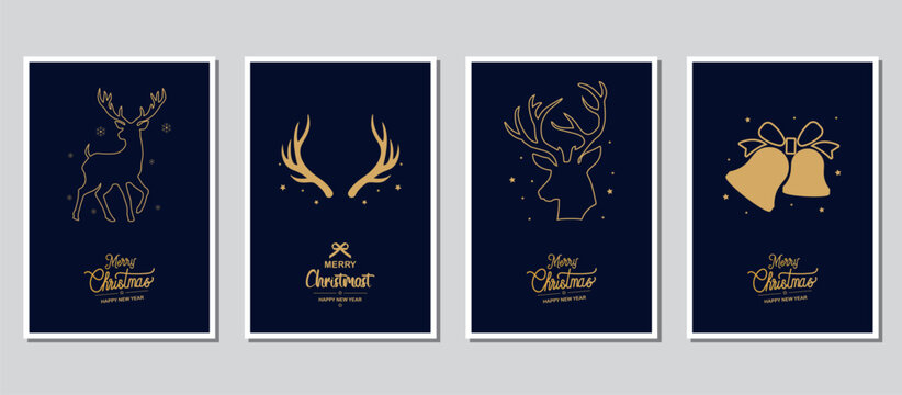 Merry Christmas modern card set elements greeting text