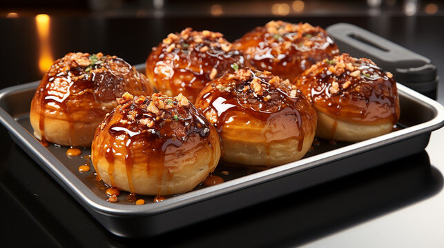 A tray of freshly baked cinnamon buns UHD wallpaper Stock Photographic Image