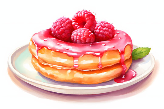 recommend clip art: Raspberry filled donut watercolor style