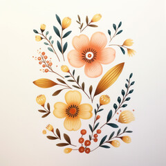 Orange flowers in a beautiful isolated simple watercolor gouache illustration on watercolour paper texture