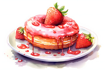 Watercolor style Strawberry Frozen Donuts