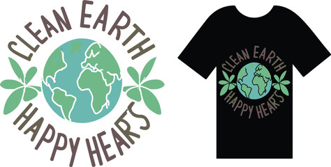 Obraz premium Clean Earth Happy Hearts T Shirt Design Typography