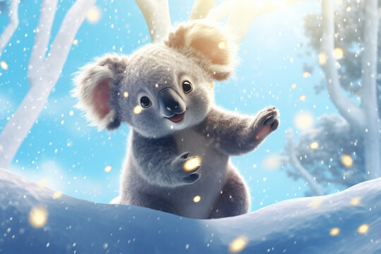 anime style scenic background, a koala in the snow