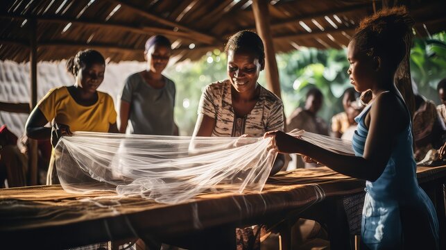 Tropical Village Receives Mosquito Nets for Malaria Prevention
