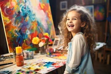 kid in art studio painting