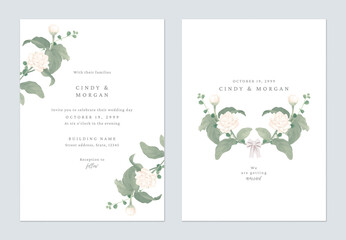 White minimalist Jasminum sambac flower bouquet wedding invitation