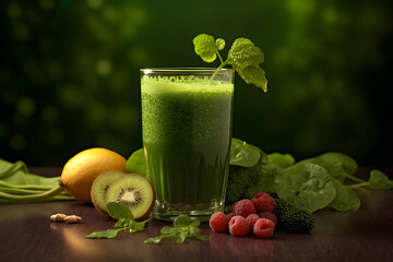 Green healthy fruit, berries and vegetable juice