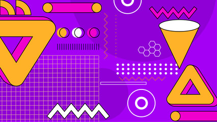 Flat geometric background memphis yellow pink and purple hipster vector