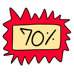 Seventy percent discount sign placed on a white background