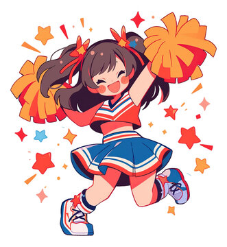 Happy cute girl wear cheerleader uniform cartoon isolated.
