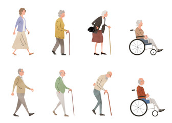 ベクターイラスト素材：シニア男性とシニア女性のライフステージ
