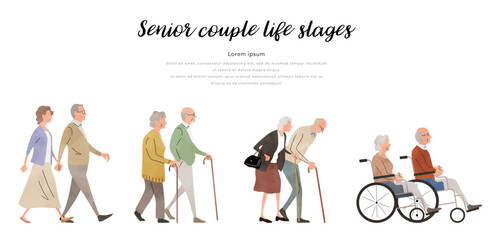 ベクターイラスト素材：シニアカップルのライフステージ
