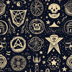 Mystical Symbols Tarot Digital Paper Seamless Patterns Background