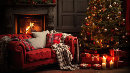 cozy fireplace with christmas decorations