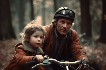 Obraz premium Happy ethnic father with daughter in forest