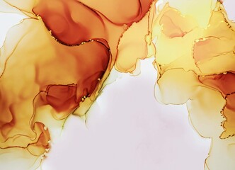 Luxury orange and gold stone marble texture. Alcohol ink technique abstract background. Modern paint with glitter. Template for banner, poster design. Fluid art painting.Autum image.