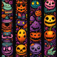 Color Full Crazy Halloween Digital Paper Seamless Patterns Background