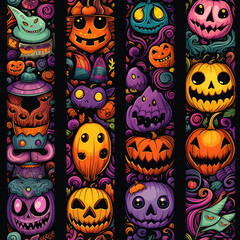 Fototapeta premium Color Full Crazy Halloween Digital Paper Seamless Patterns Background