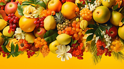 Beautiful Colorful Yellow Panorama Banner of Tropical Fruit