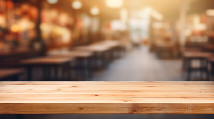 Beautiful Empty Top Wooden Table with Supermarket Blur Backgroun - obrazy, fototapety, plakaty
