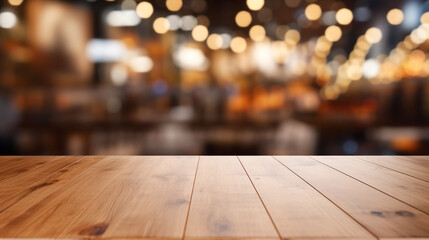Empty Top Wooden Table with Supermarket Blur Background
